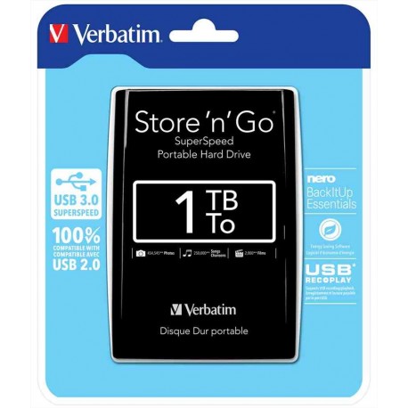 Verbatim Disco rigido portatile Store 'n' Go USB 3.0 da 1 TB Nero
